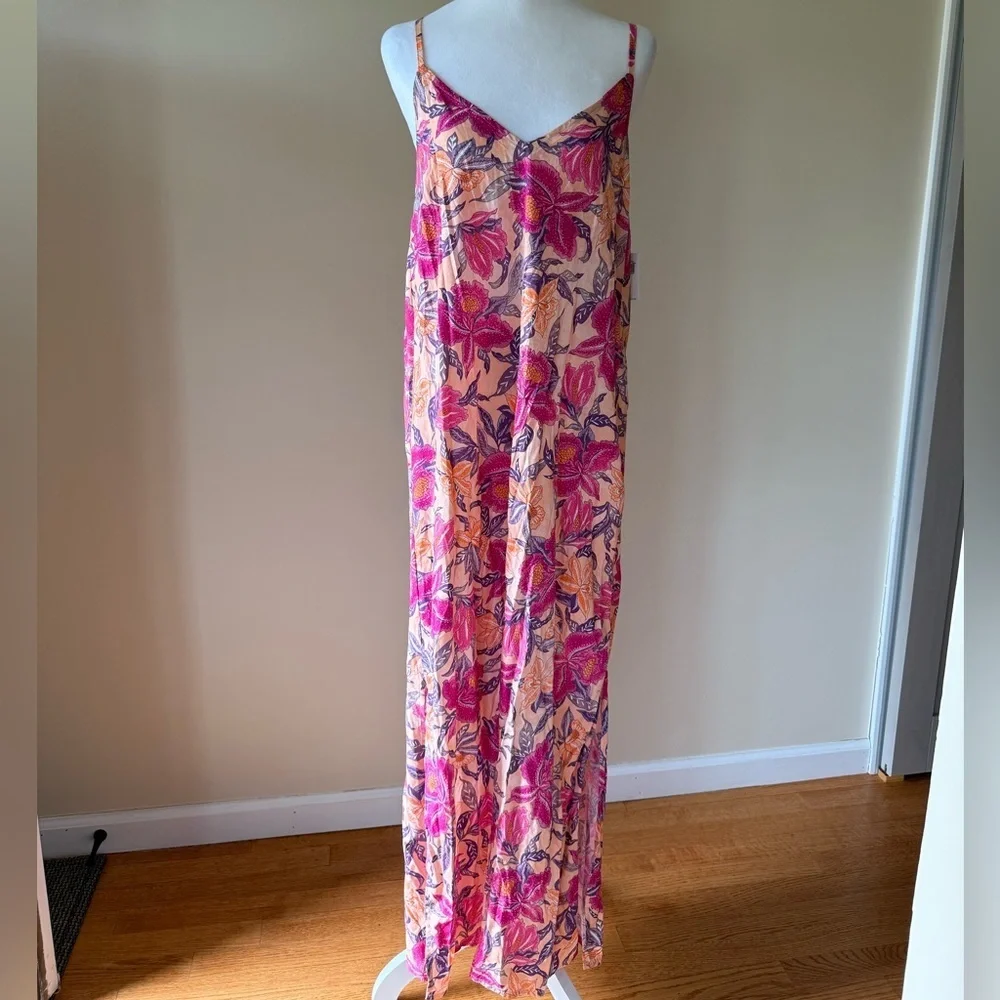 Old Navy Maxi Pink Dress Womens Medium Spaghetti Strap Colorful Summer NWT - Picture 2 of 9